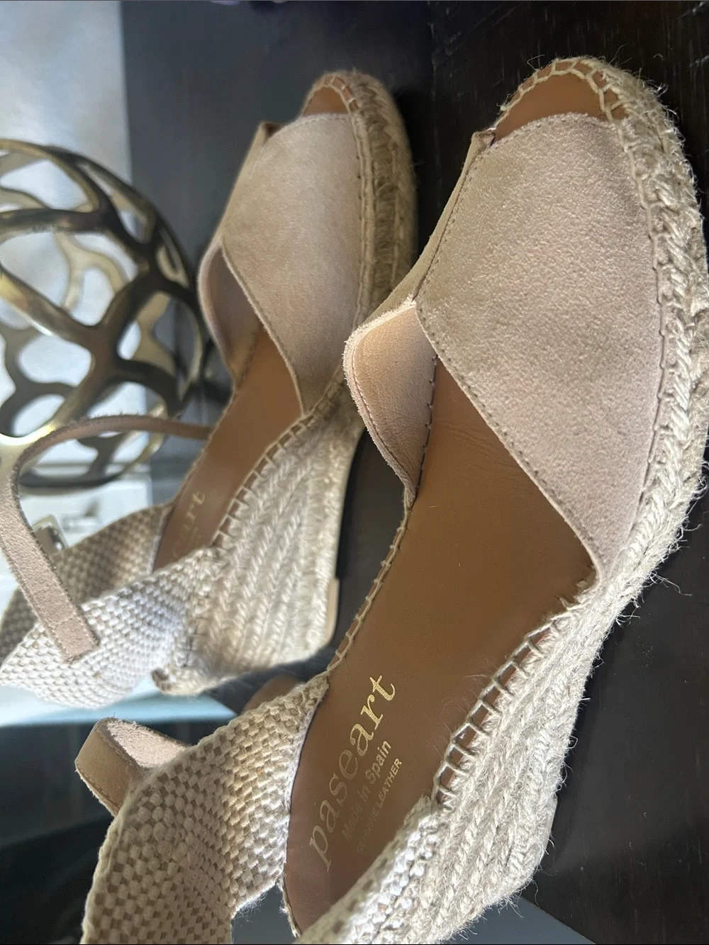 Paseart Women's Tan Suede Espadrille Wedge Sandals